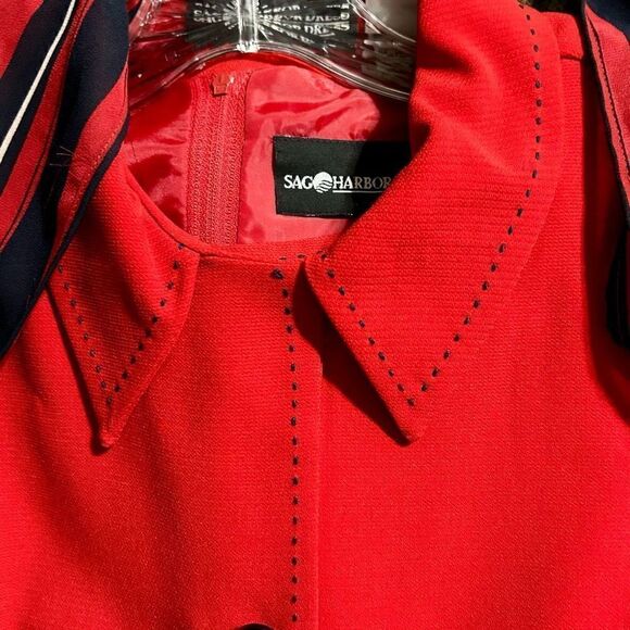 Vintage Sag Harbor Suit 2 Piece Red Matching Jacket & Midi Dress Size 12 New Tag - Picture 9 of 13